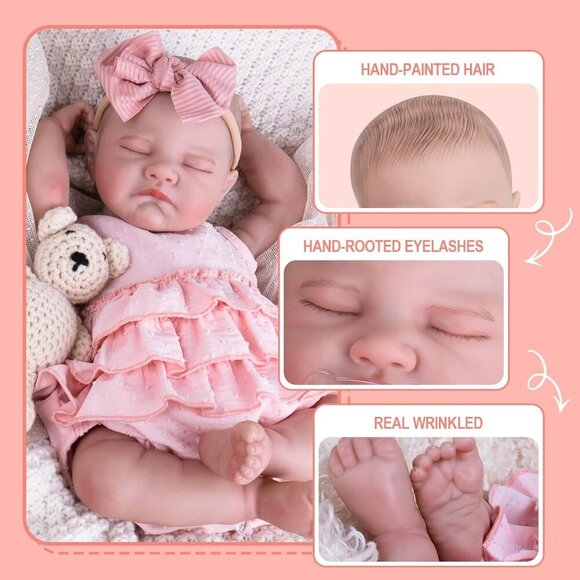 20 Inch Sleeping Newborn Baby Doll Girl with Poseable Limbs and Feeding Set - Picture 5 of 8
